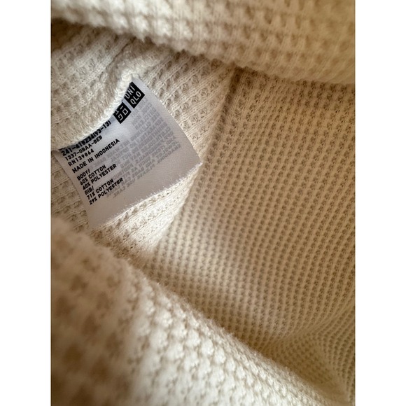 Uniqlo Waffle Knit Long Sleeve Top Beige Crew Neck Casual Pullover L - Picture 5 of 7